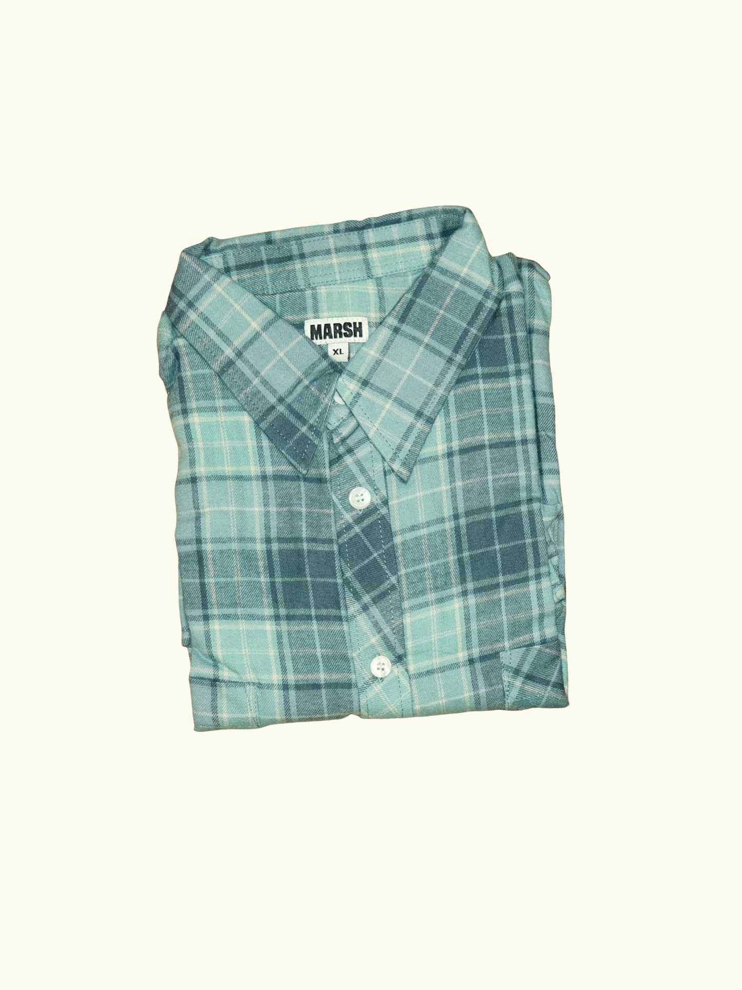 MARSH Flannel Work Shirt - Cotton, Green / Blue Check