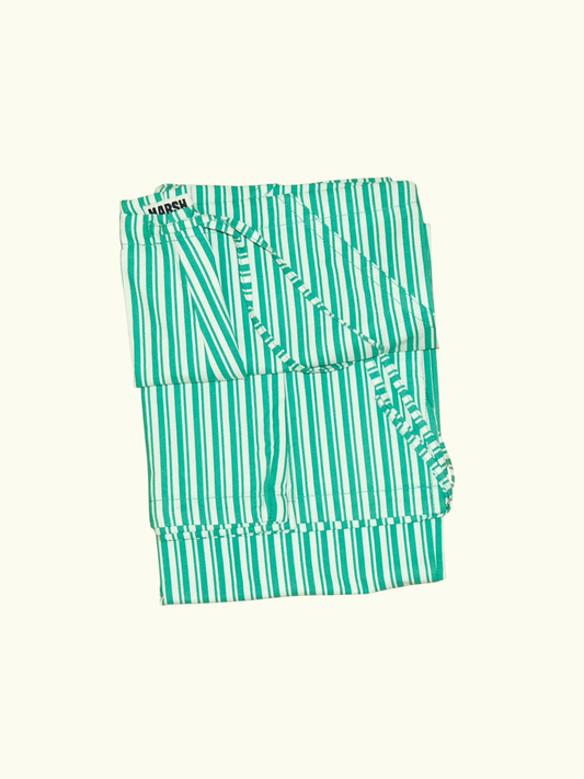 MARSH Drawstring Pant - Cotton Ripstop, Green / White Stripe