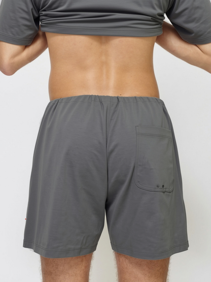 MARSH Play Short Charcoal back view on model
