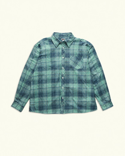 MARSH Flannel Work Shirt Green Blue Check — off-white yellow background
