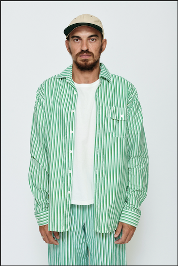 MARSH Stripe Work Shirt - Cotton Ripstop, Bright Green / White Stripe (Sample)
